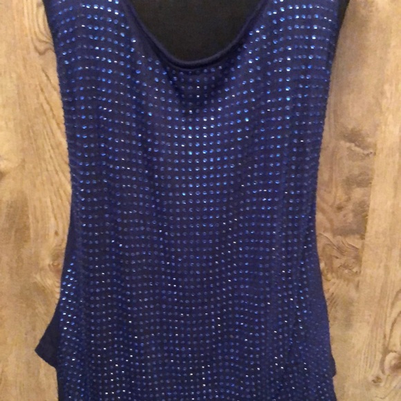 Navy Blue Sequin Scoop Neck Tank Top - Picture 5 of 11